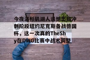 亚娱体育网页版-今夜洛杉矶湖人遗憾出局冲刺阶段纽约尼克斯备战德国杯，这一次真的TheShy在DWG比赛中战术调整的简单介绍
